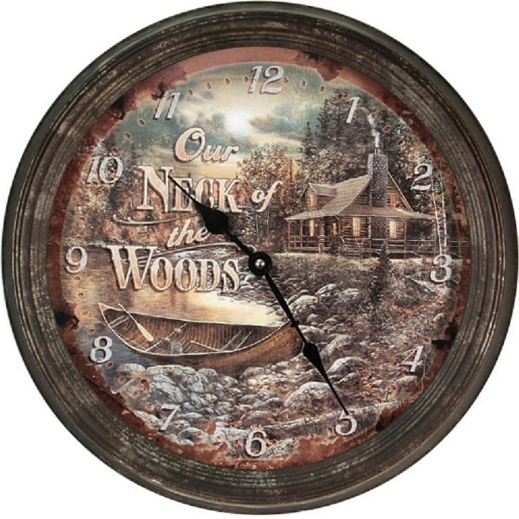 Rivers Edge 15 Rusty Metal Clock   Cabin Scene