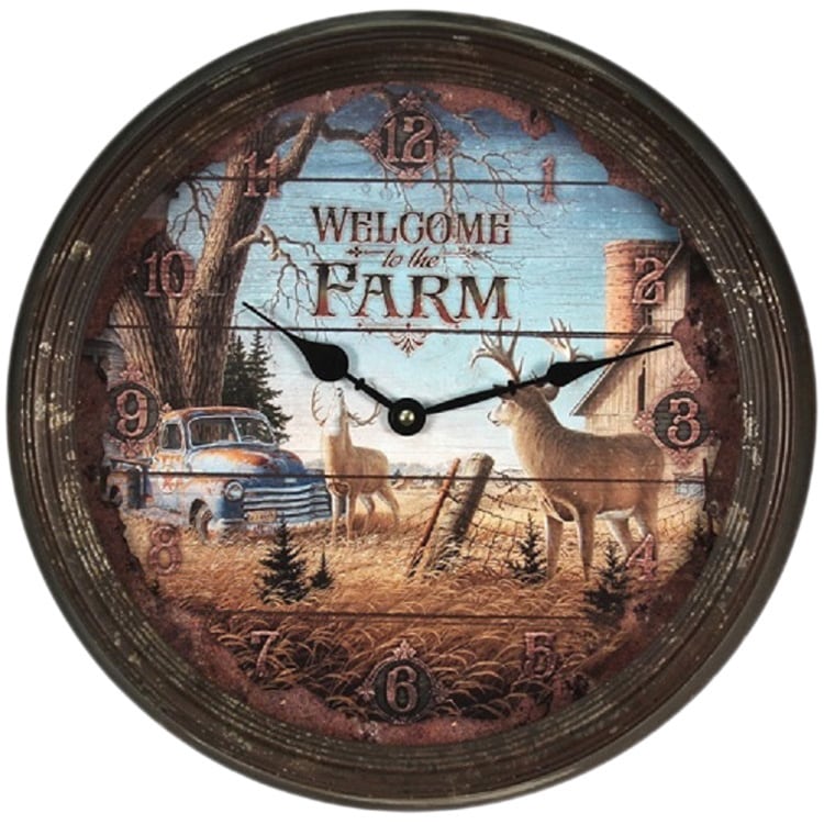 Rivers Edge 15 Rusty Metal Clock   Welcome Deer