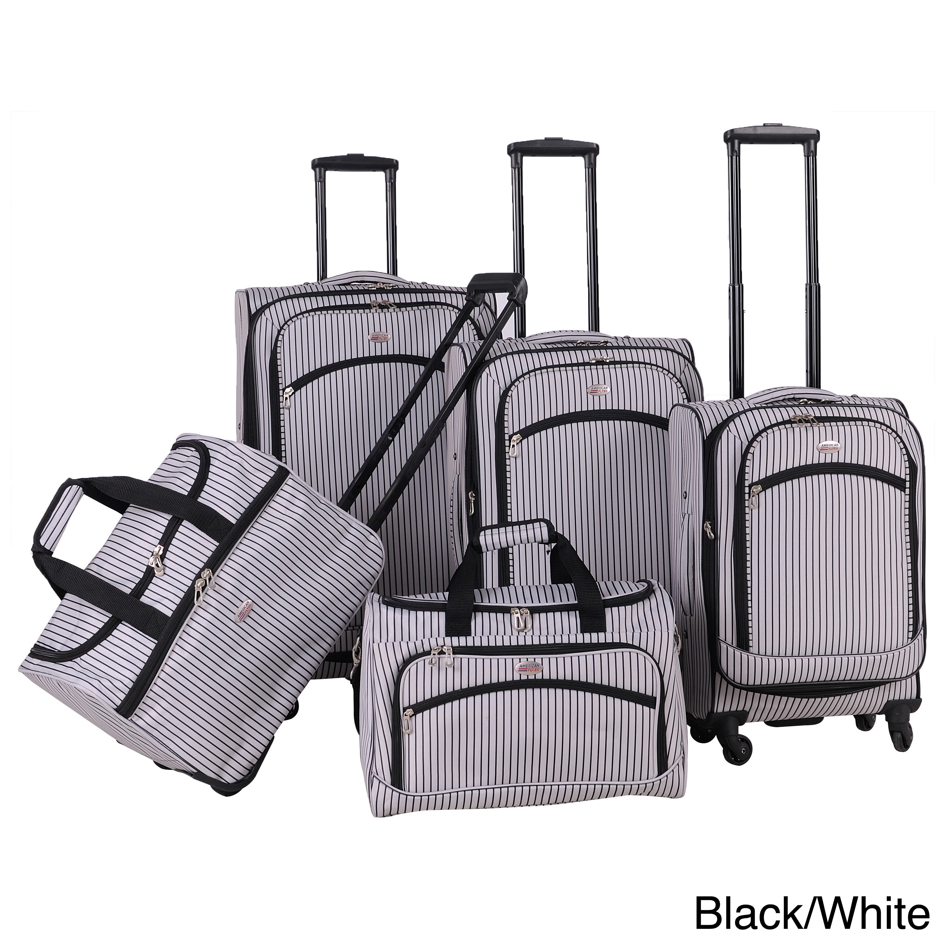 American Flyer Oxford Pinstripe 5 piece Spinner Luggage Set