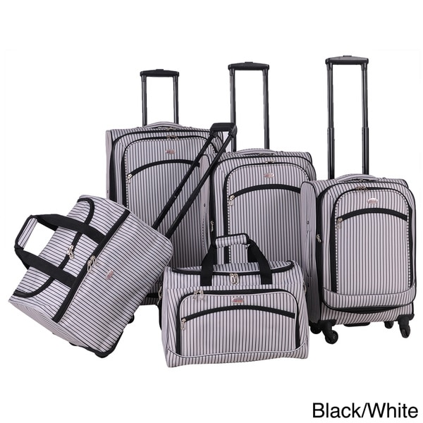 American Flyer Oxford Pinstripe 5 piece Spinner Luggage Set   16346874