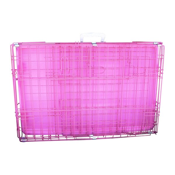 pink plastic dog crate