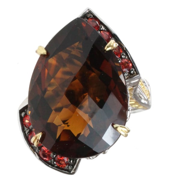 Michael Valitutti Two tone Whiskey Quartz and Orange Sapphire Ring Michael Valitutti Gemstone Rings