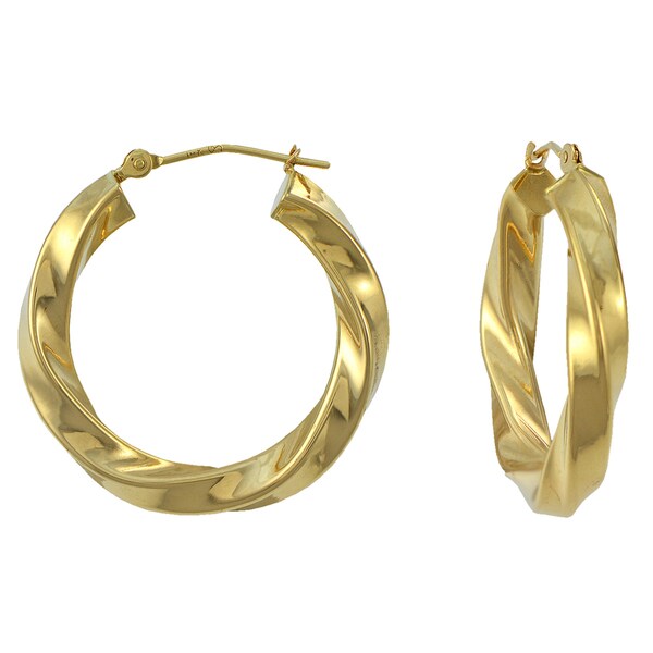 Shop 14k Yellow Gold Twisted Square Tube Hoop Earrings - Overstock ...