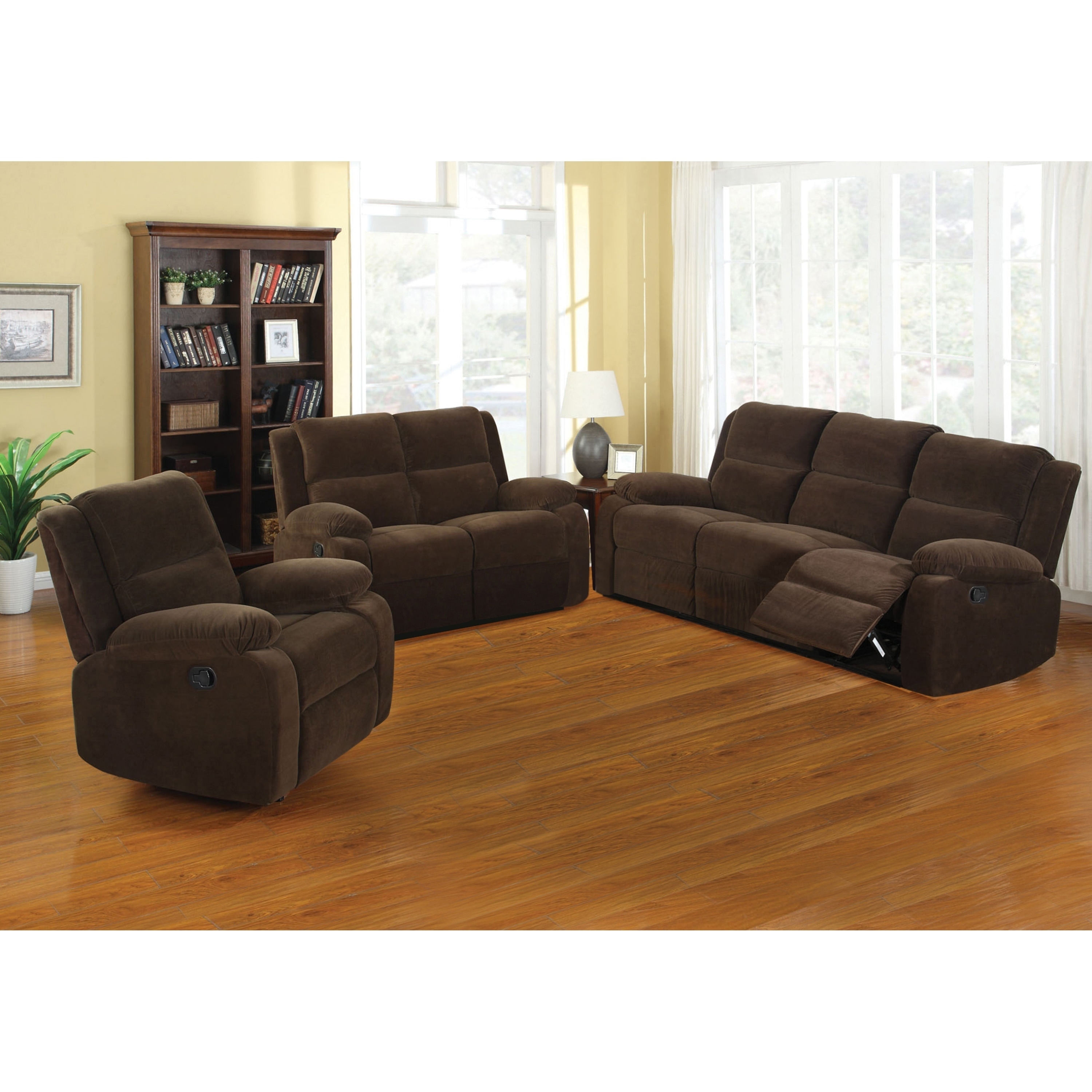 Furniture Of America Borrison 3 piece Dark Brown Flannelette Recliner Sofa Set