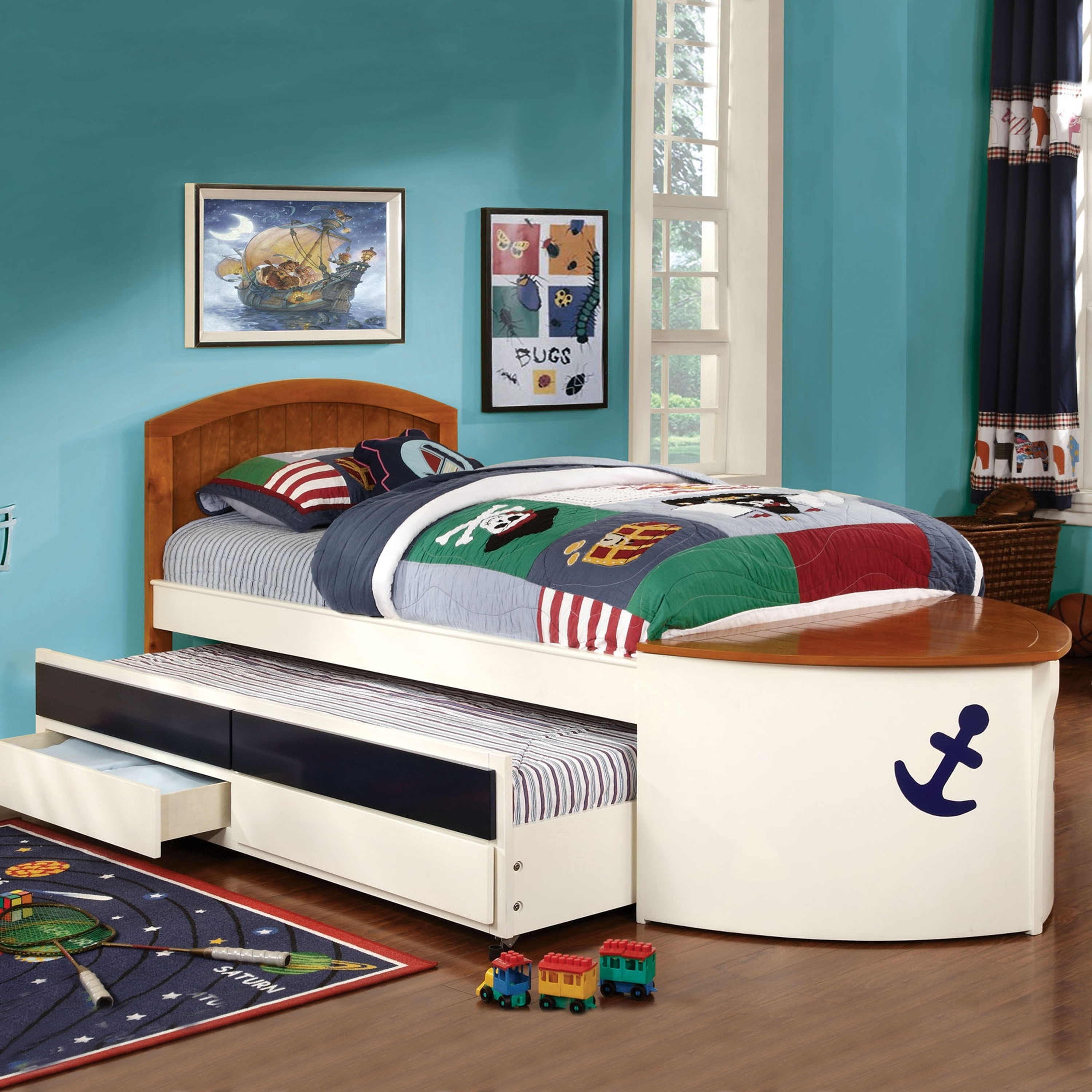Furniture Of America Furniture Of America Capitaine Boat Twin Bed With Trundle And Storage Navy Size Twin