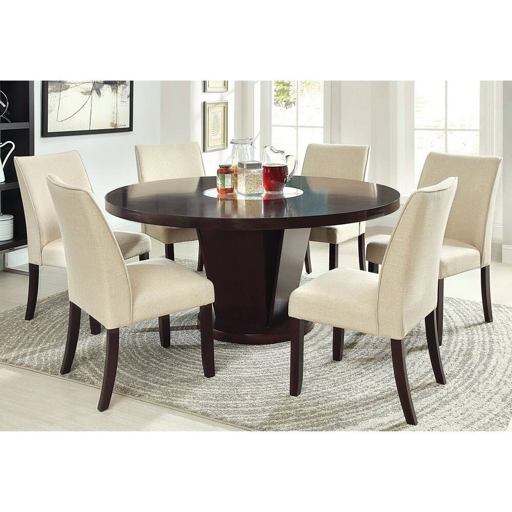 Lolitia Contemporary Espresso 60-inch Wood 7-Piece Round Dining Table Set by Furniture of America