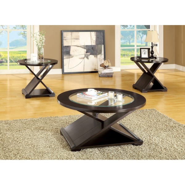 Hit Mid-Century Modern Espresso 38-inch Solid Wood Round 3-Piece Coffee ...