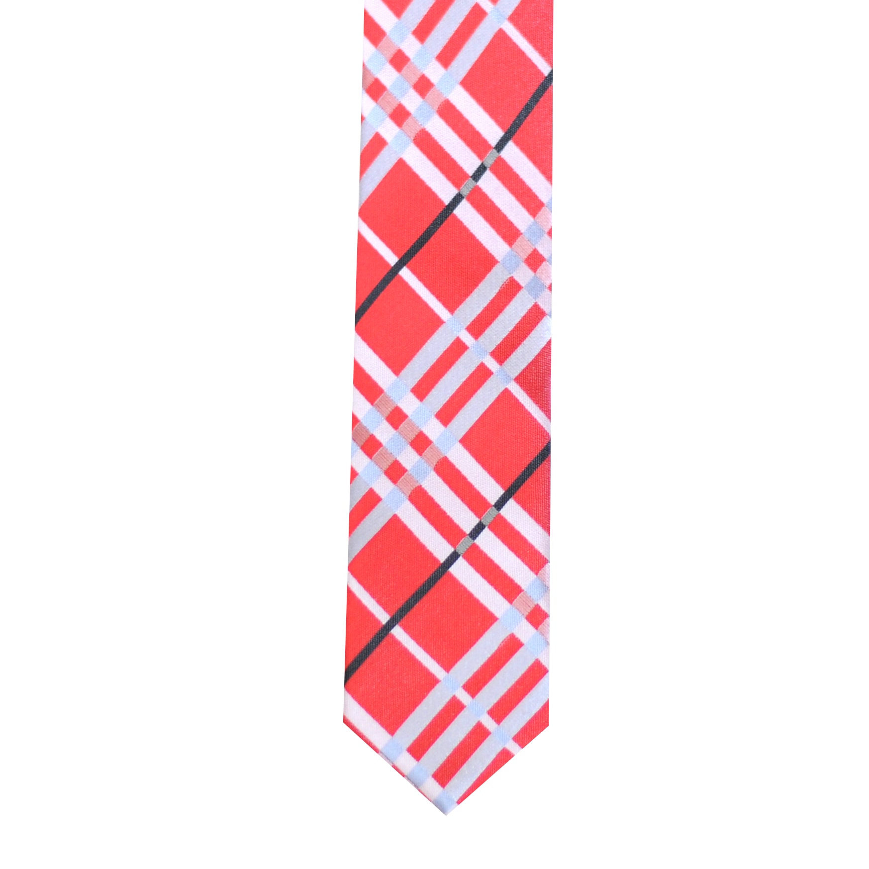 Skinny Tie Madness Mens Red Plaid Skinny Tie