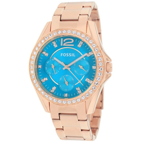 Fossil Women's ES3385 'Riley' Turquoise Dial Rose Goldtone Watch ...