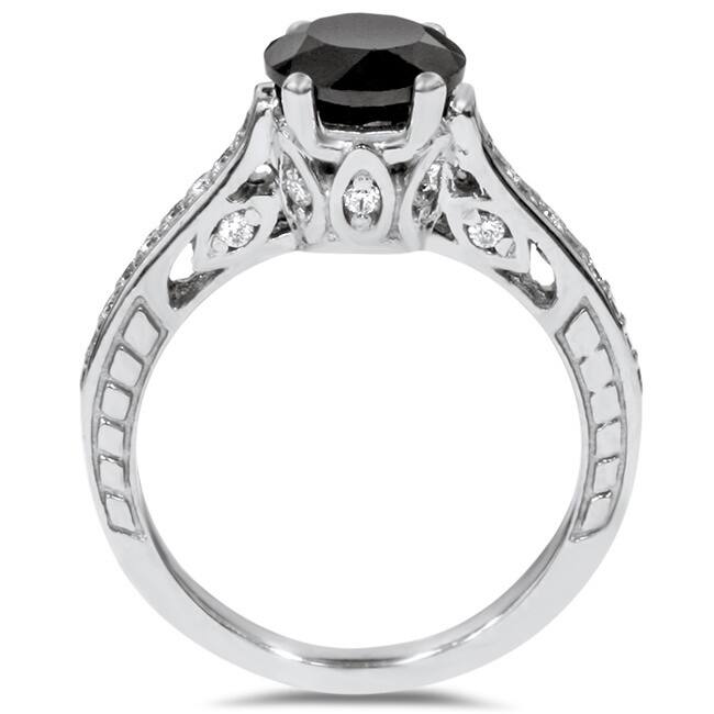 14k White Gold 2 3/4ct TDW Black and White Diamond Vintage Engagement Ring