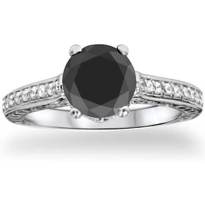 14k White Gold 2 3/4ct TDW Black and White Diamond Vintage Engagement Ring
