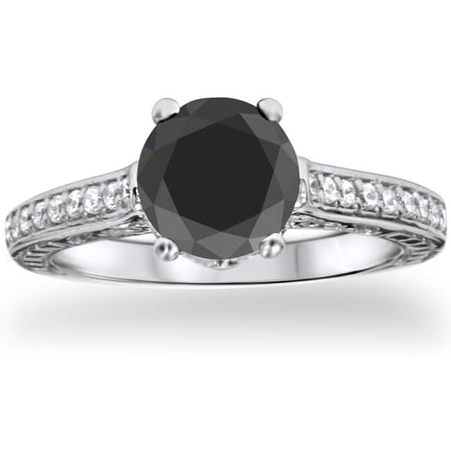 14k White Gold 2 3/4ct TDW Black and White Diamond Vintage Engagement Ring
