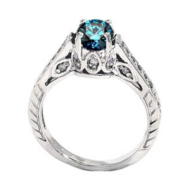 14k White Gold 1 1/4ct TDW Blue Diamond Vintage-style Engagement Ring - 4