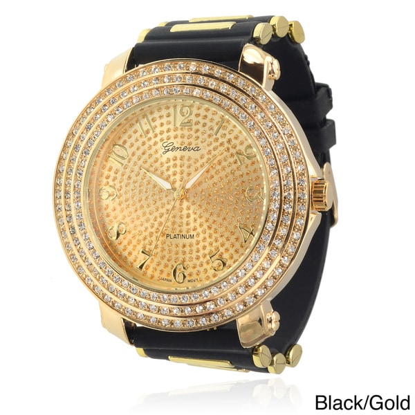 Shop Geneva Platinum Men's Silicone Rhinestone Watch Free Shipping On
