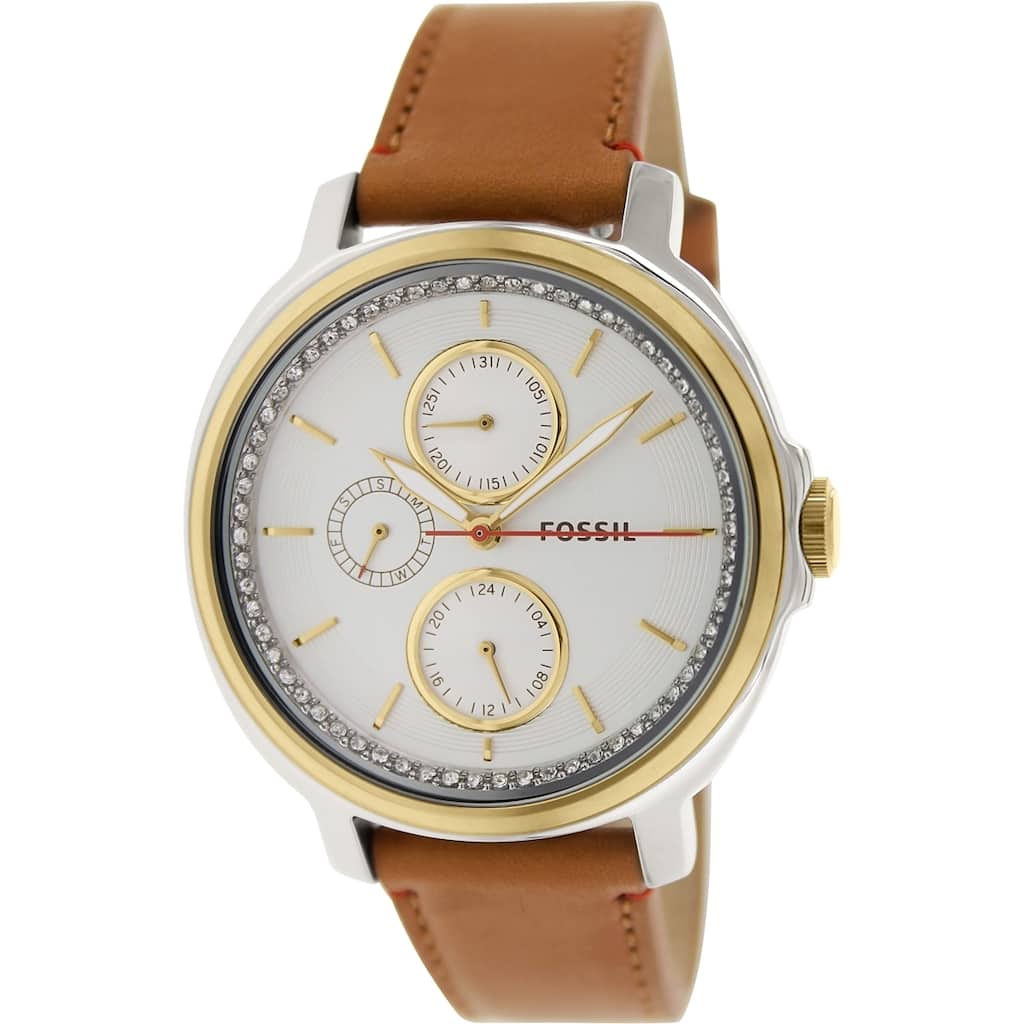 Fossil Women's ES3523 Chelsey Multifunction Tan Leather Watch - Gold