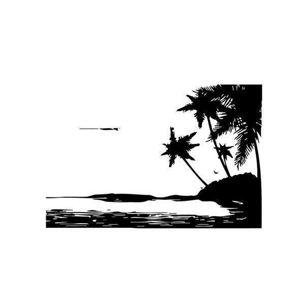 Ocean Beach with Palm Trees Vinyl Wall Art   16349758  