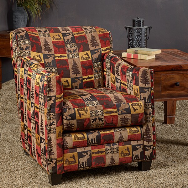 Somette Lodge Red Fabric Nailhead Trim Accent Club Chair Free