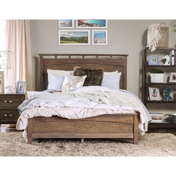 Furniture of America Reas Contemporary Oak Solid Wood Panel Bed