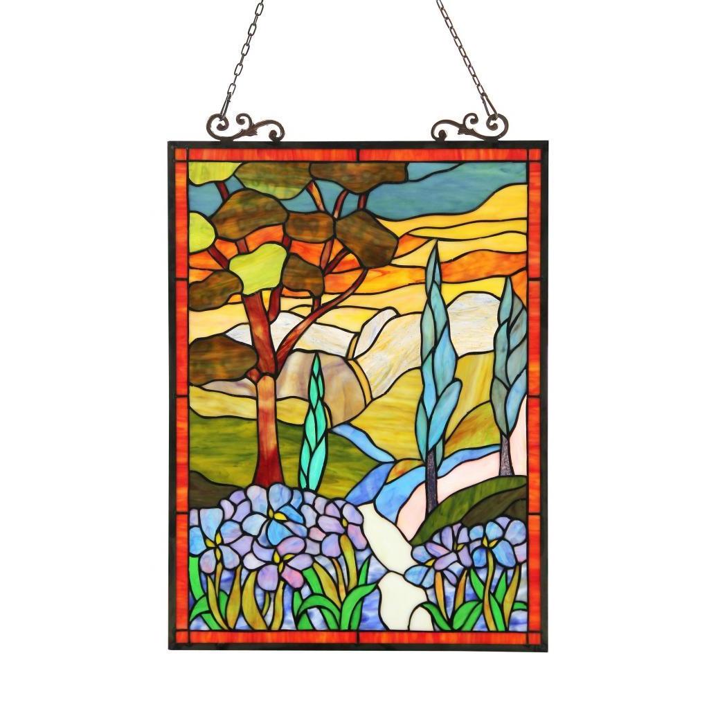 Chloe Tiffany-style Country Scene Rectangular Window Panel