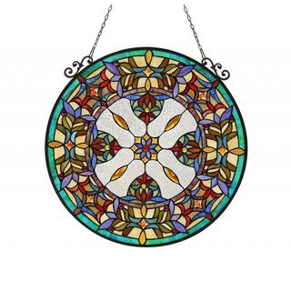 Tiffany Style Victorian Design Round Stained Glass Window Panel