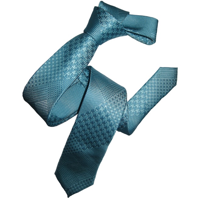 Dmitry Mens Turquoise Italian Silk Patterned Skinny Tie