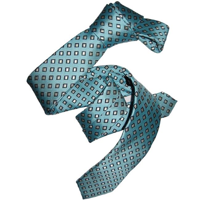 Dmitry Mens Turquoise Italian Silk Patterned Skinny Tie