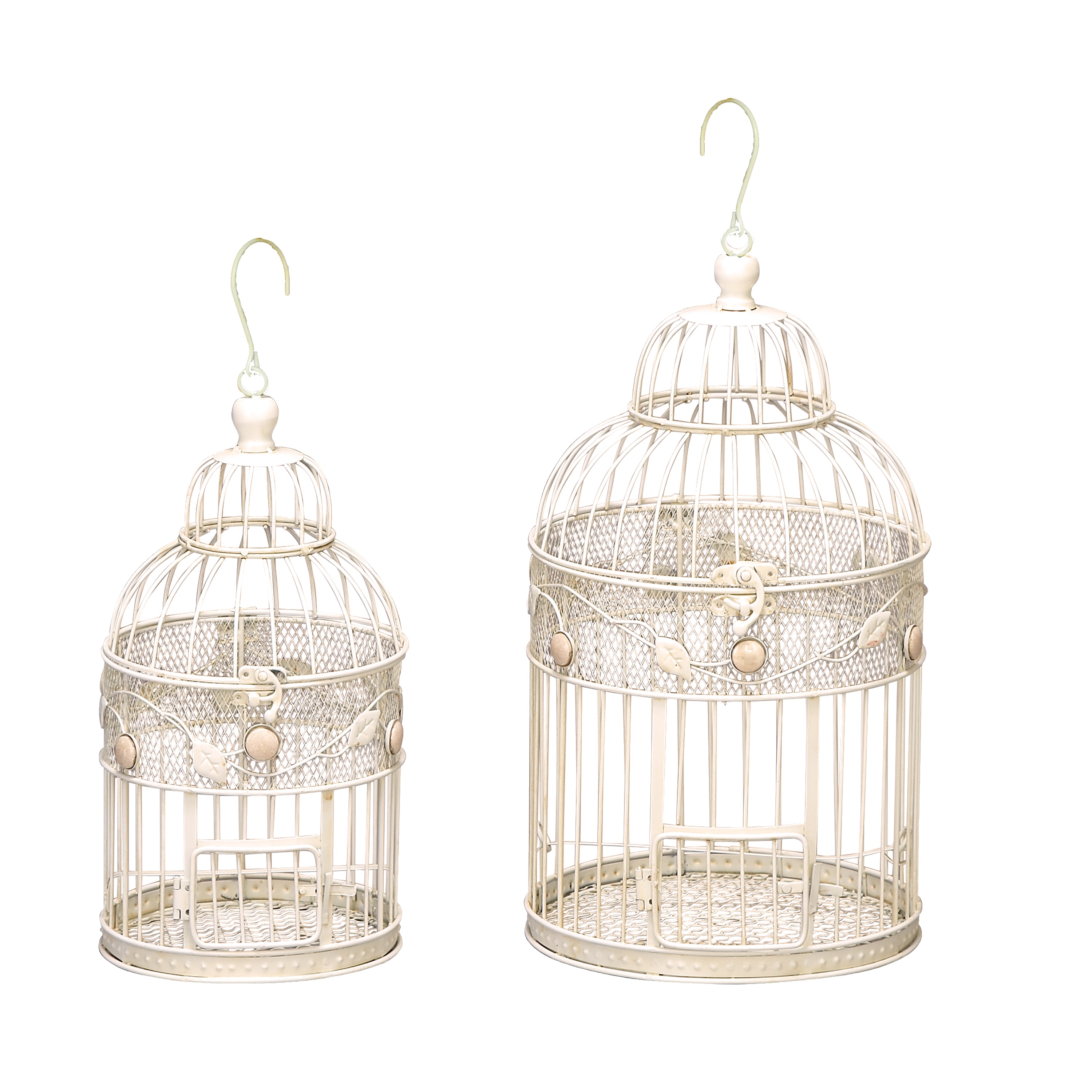 Off white Artisan Decorative Metal Bird Cages (set Of 2)