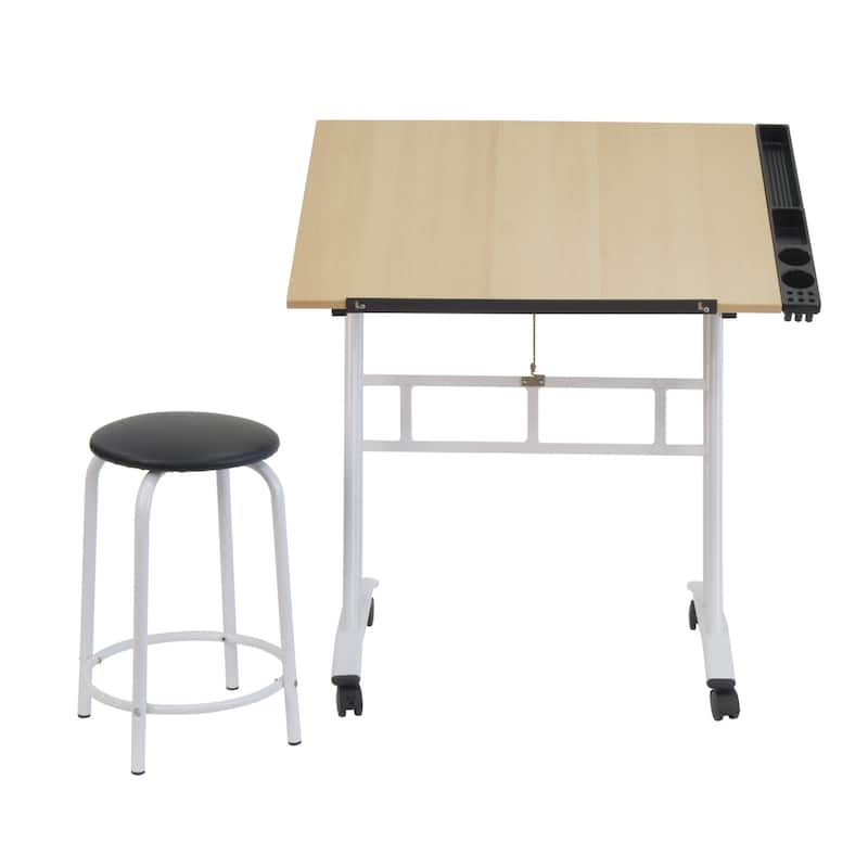 Studio Designs Rolling Drafting and Hobby Craft Center with Stool