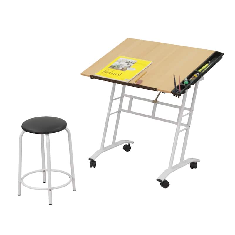 Studio Designs Rolling Drafting and Hobby Craft Center with Stool