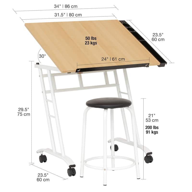 Studio Designs Rolling Drafting and Hobby Craft Center with Stool