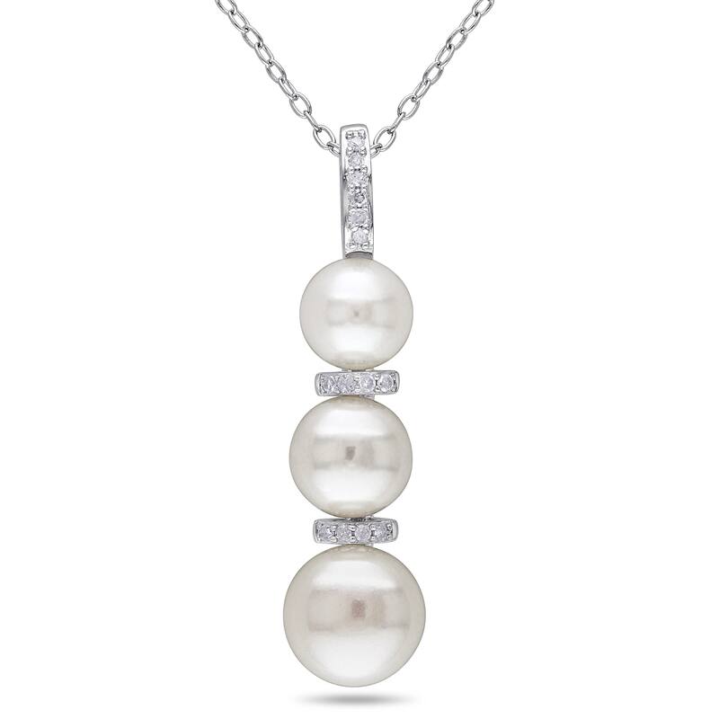 Miadora Sterling Silver Pearl and Diamond Accent Necklace (6-8.5 mm)