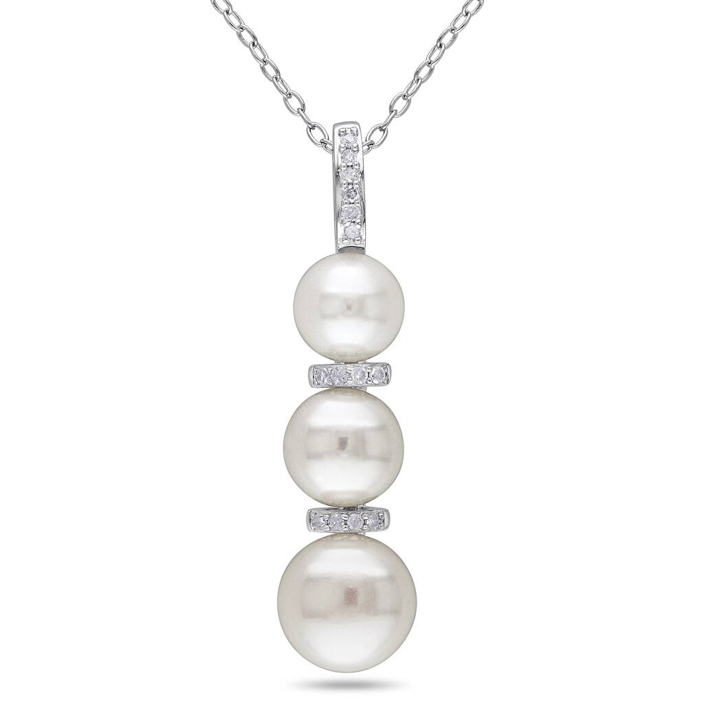 Miadora Sterling Silver Pearl and Diamond Accent Necklace (6-8.5 mm)