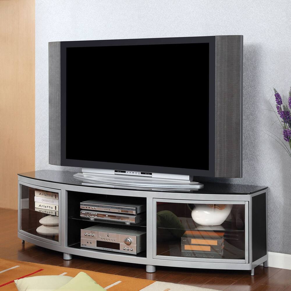 Furniture of America Symphella Silver and Black Glass TV Console
