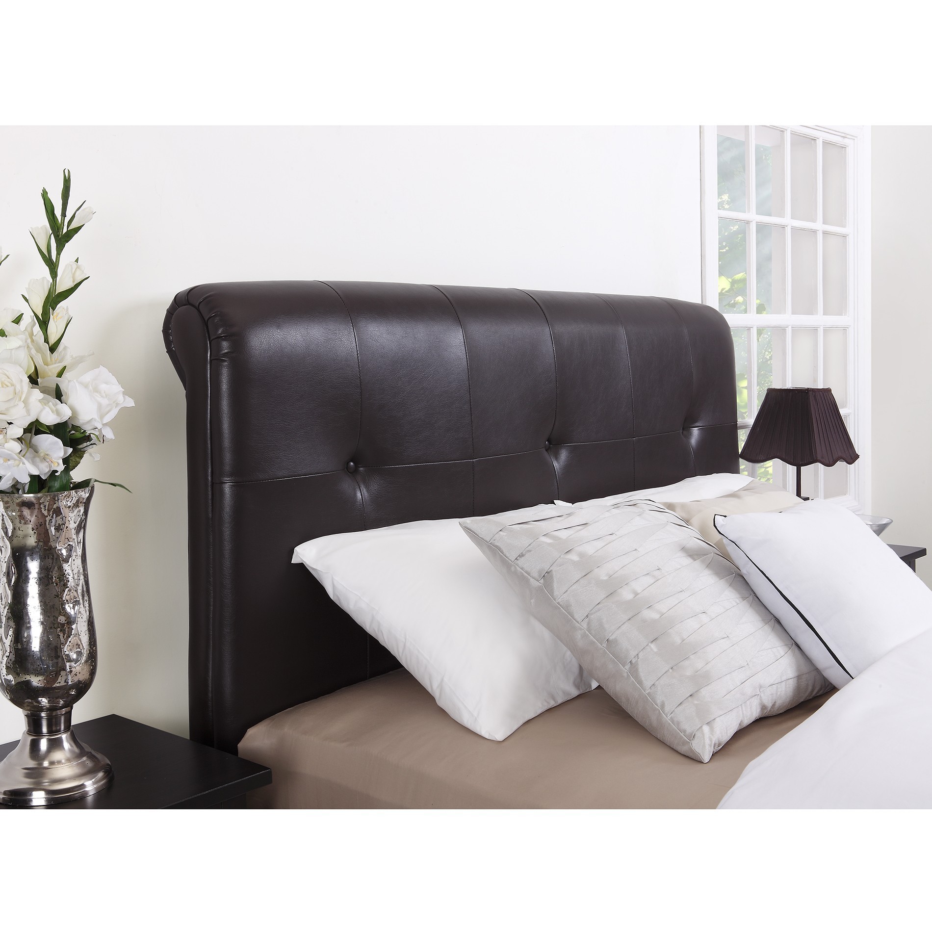 Button Tufted Blended Leather Headboard