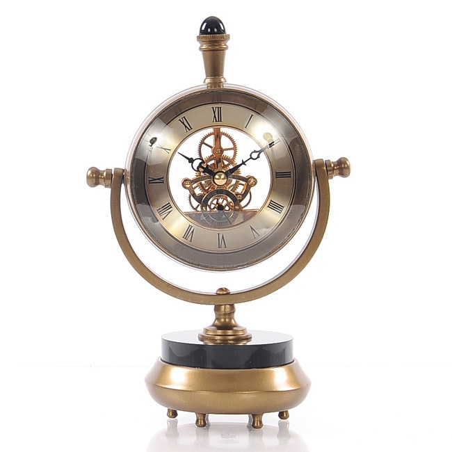 Curata Oak Wood Lacquered Brass Porthole Quartz Clock with