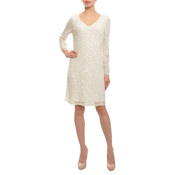 Aidan Mattox Womens Angelic Off white Long Sleeve Fitted Sequins