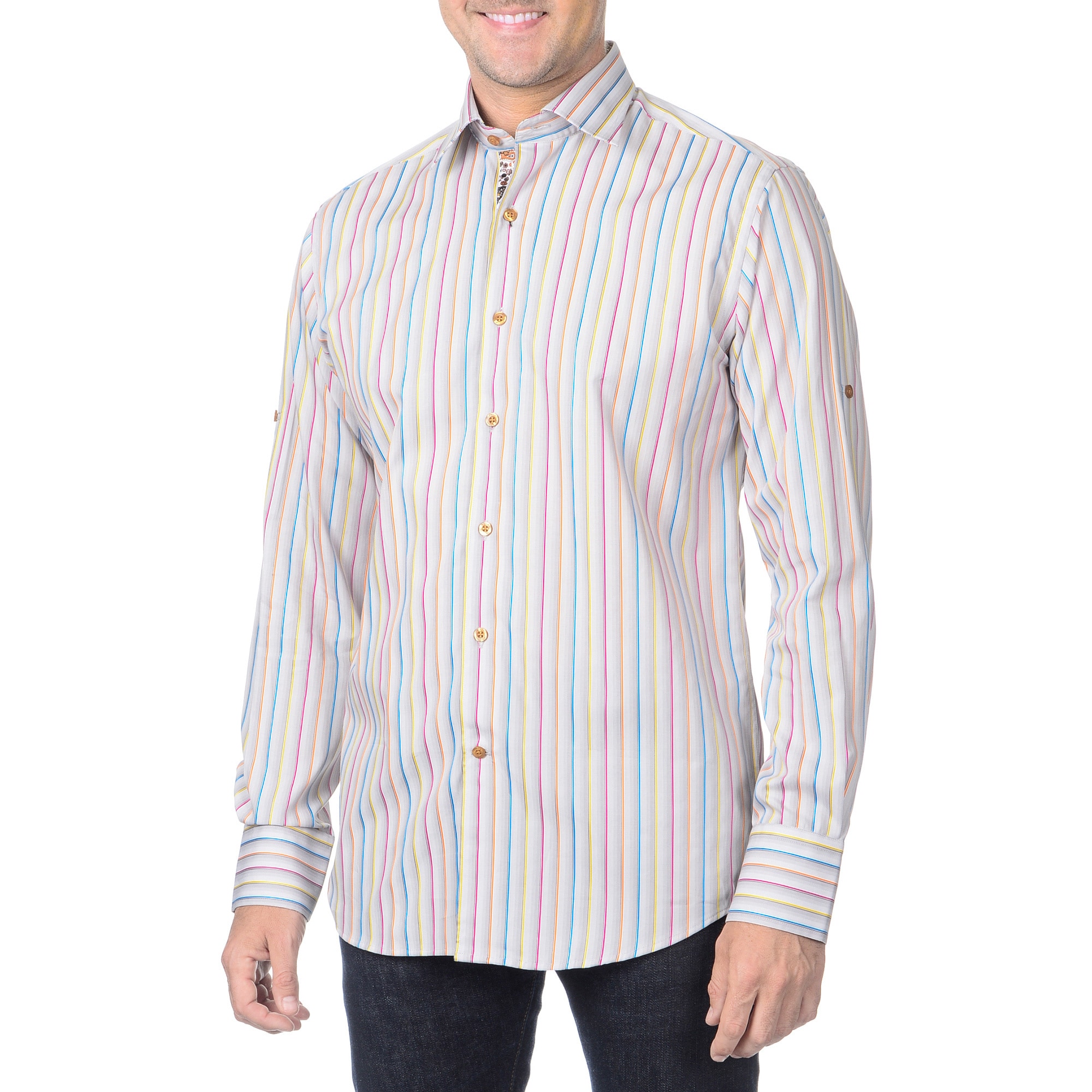 Franco Negretti Mens Grey Stripe Woven Shirt