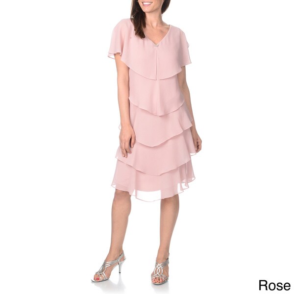 Shop Patra Women's Rose Pink Tiered Evening Dress - Overstock - 9176749