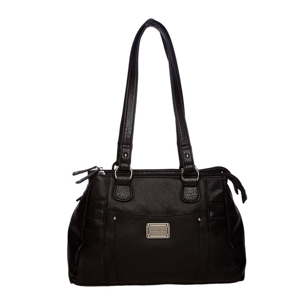 Stone Mountain Greenwich Black Leather Double Handle Satchel Handbag