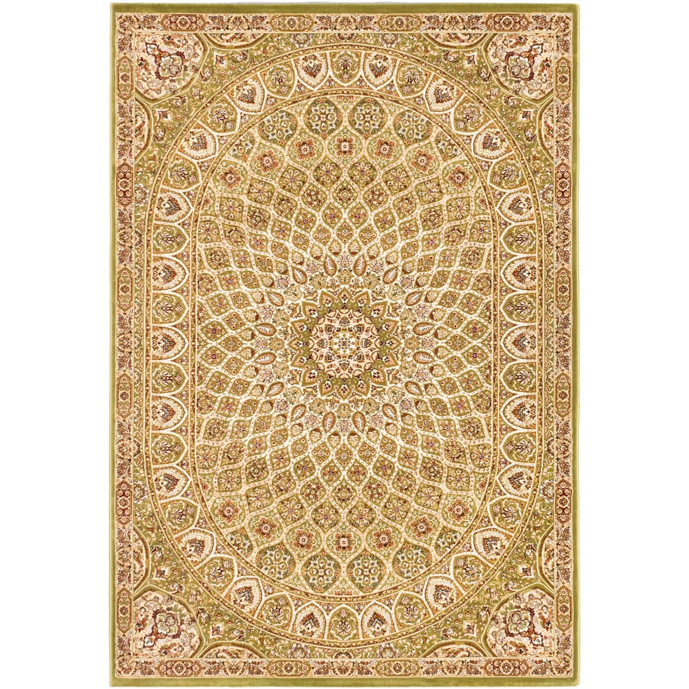 Persia Isfahan Light Green Medallion Rug (53 X 77)