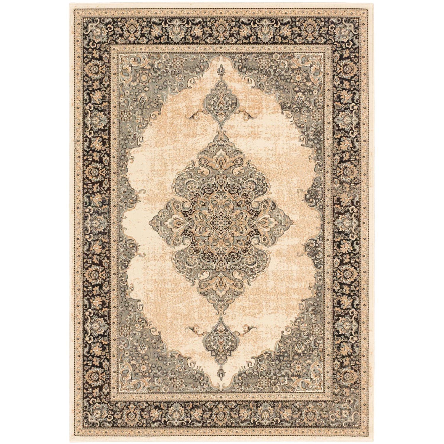 Shahrzad Kerman Beige Cream Medallion Corners Rug (710 X 112)