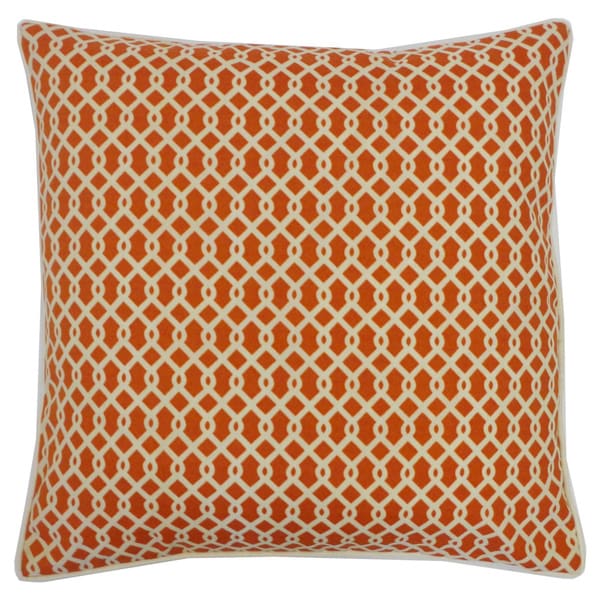 Handmade Grid Orange Geometric Pillow - 20" x 20"