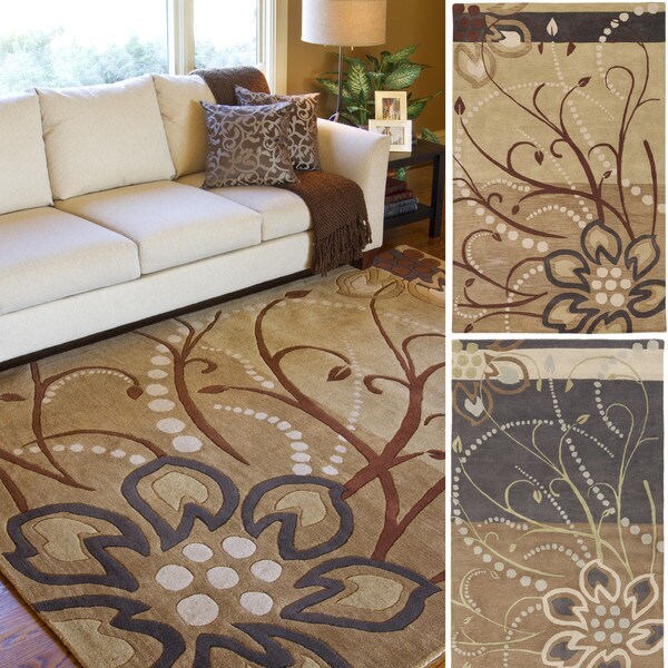 Handtufted Windy Floral Oval Wool Area Rug (8' x 10' Oval) Free