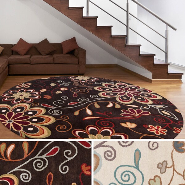 Hand Tufted Pea Fl Round Wool Area Rug On Free Hand Tufted Pea Fl Round Wool Area Rug