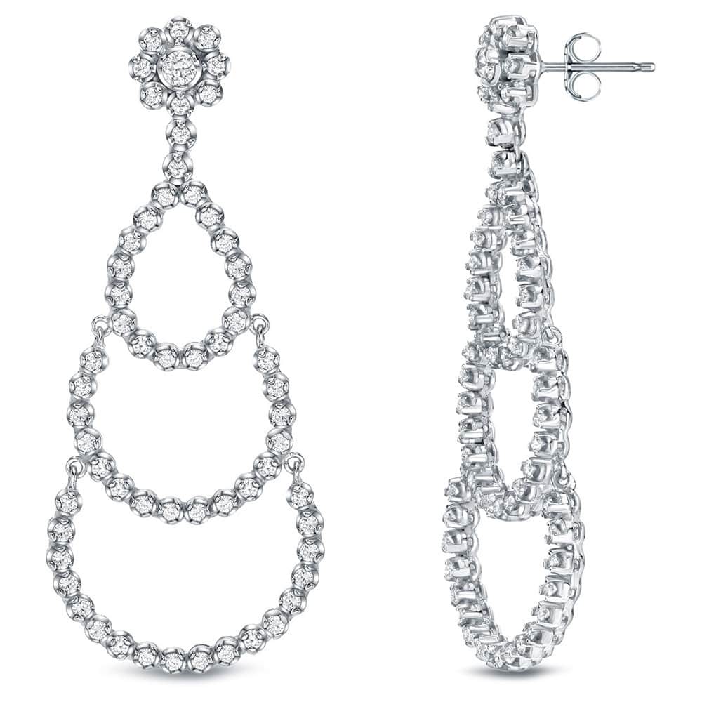 Auriya Unique 3ct TDW Diamond Chandelier Dangle Earrings 18k White Gold
