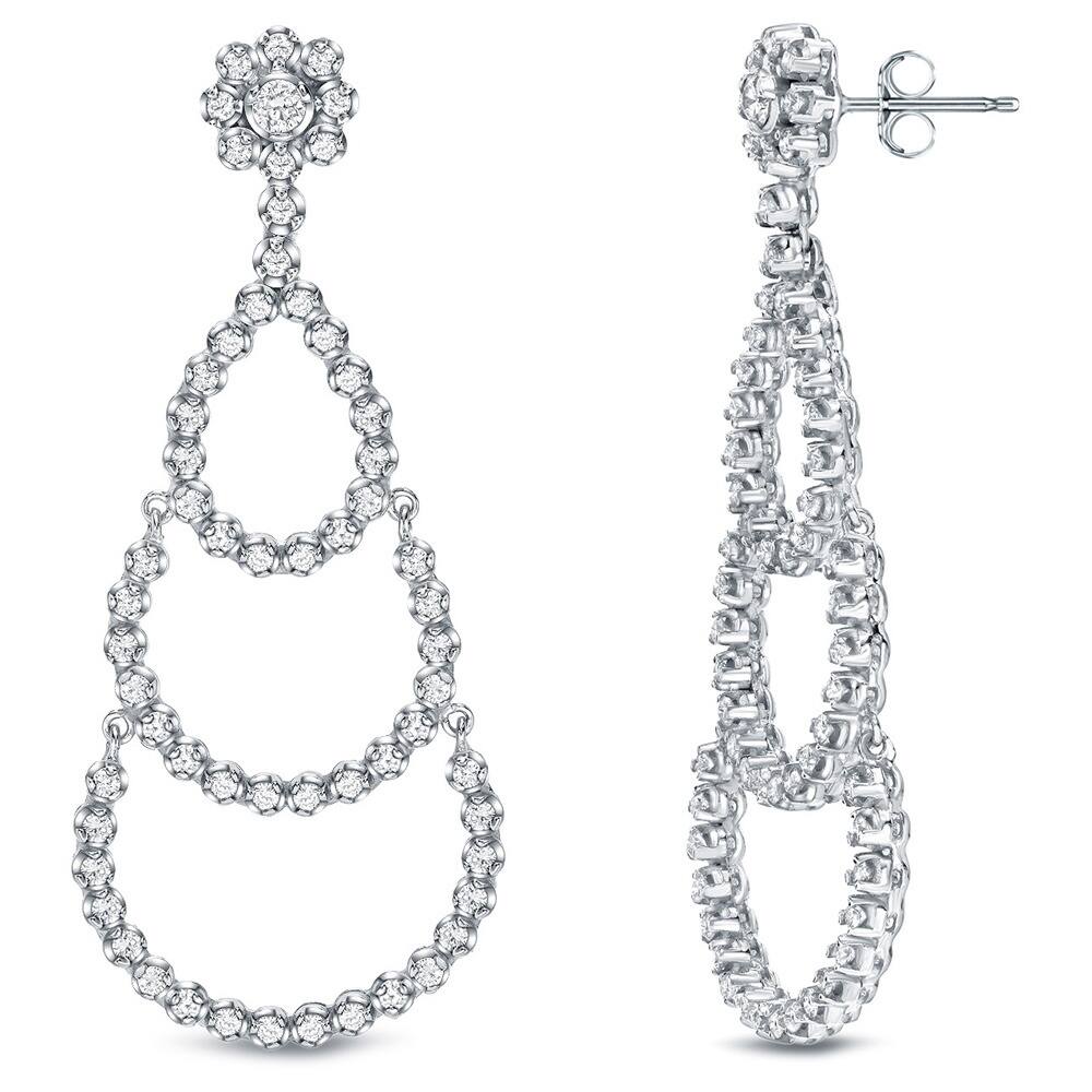 Auriya Unique 3ct TDW Diamond Chandelier Dangle Earrings 18k White Gold