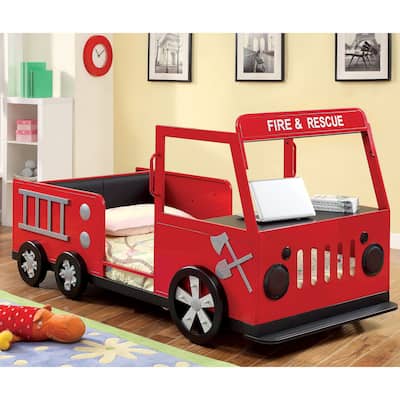 Toke Modern Red Twin Metal Fire Truck Strorage Youth Bed by Furniture of America