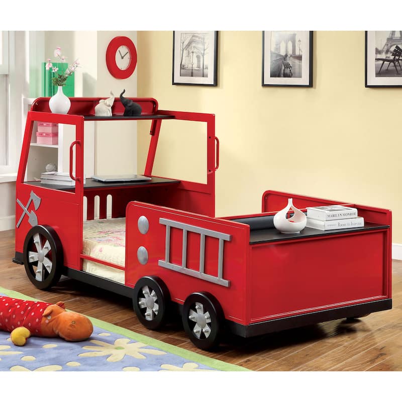 Toke Modern Red Twin Metal Fire Truck Strorage Youth Bed by Furniture of America