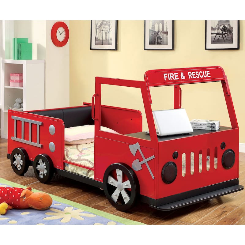 Toke Modern Red Twin Metal Fire Truck Strorage Youth Bed by Furniture of America
