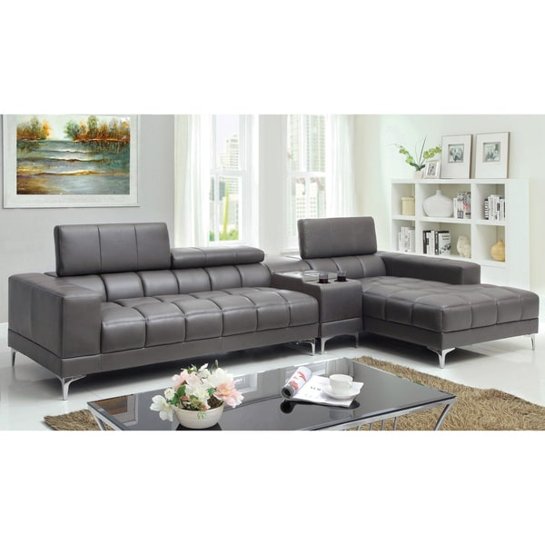 Furniture of America Bourlette Grey Bonded Leather 2 Piece Sectional